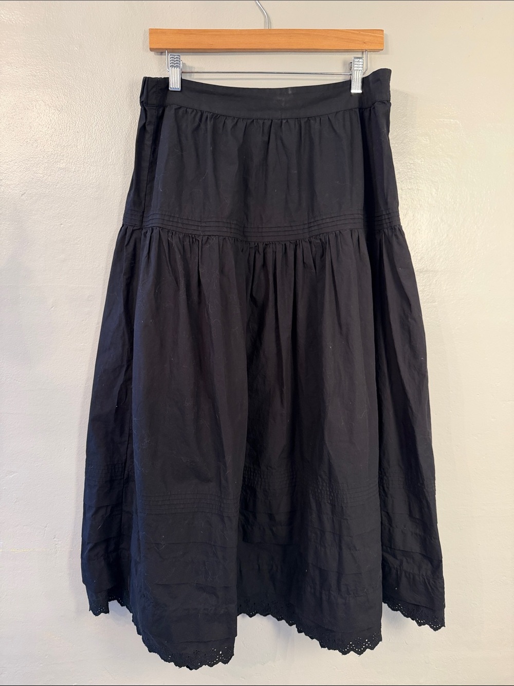 Quince Black Tiered Midi Skirt with Lace Trim - Picture 3 of 11